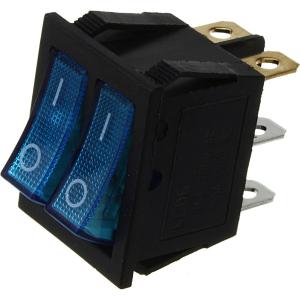 Выключатель 25*30 синий 2 клавиши 6 контактов