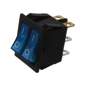 Выключатель 25*30 синий 2х клавишный 6 контактов