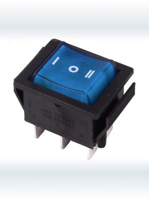 Выключатель 27х32 15А 250В IRS-203-1A6 ON-OFF-ON c фиксацией синий