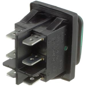 Выключатель 29*38 зеленый 6 контактов, 3 положения, влагозащищенный