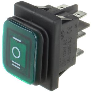 Выключатель 29*38 зеленый 6 контактов, 3 положения, влагозащищенный