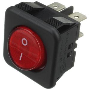 Выключатель 30*30 черно/красный клавиша круглая 4конт подсветка