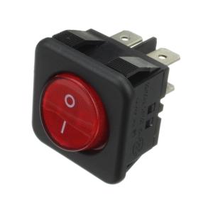 Выключатель 30*30 черно/красный клавиша круглая 4конт подсветка