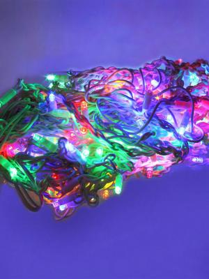 Занавес 240 LED мерцание, 3х2м. Соединяемый. разноцветный свет. Провод белый