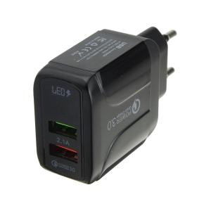 Зарядное устройство вход 220В/выход USB(G) 5В 3А, 9В 2,4А, 12В 1,8А с дисплеем, черный