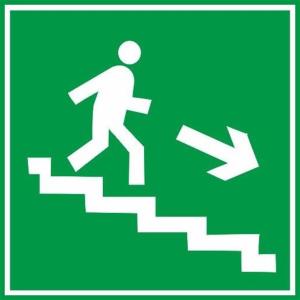 Знак наклейка "Направление по лестнице вниз" 195x195мм 